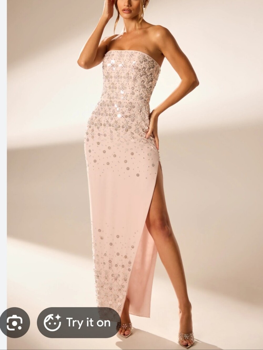 Oh Polly-"Alcyone" Embellished Beaded Elegant Strapless Dress-Size 2